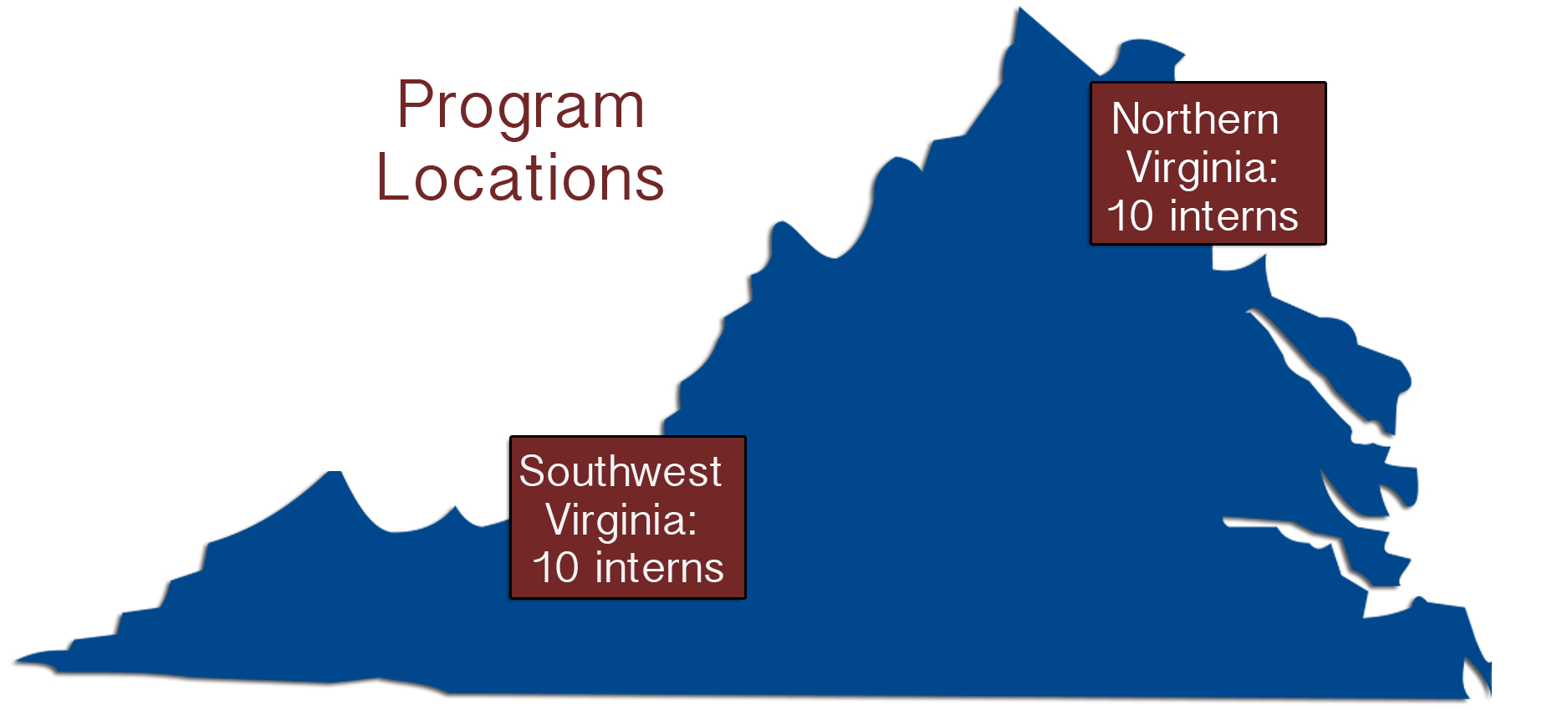 Virginia map of internship locations
