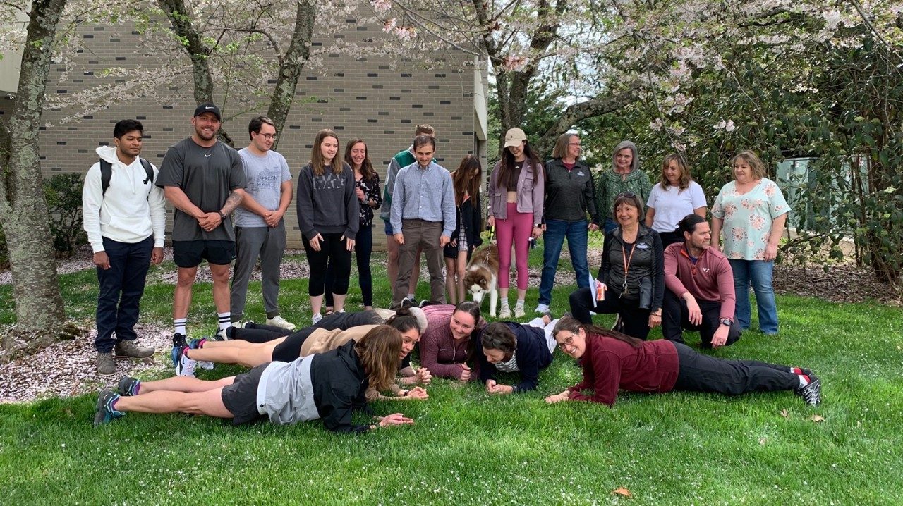 To celebrate World Day of Physical Activity, faculty, staff, and students enjoyed a beautiful spring day by doing some planks and jumping jacks!