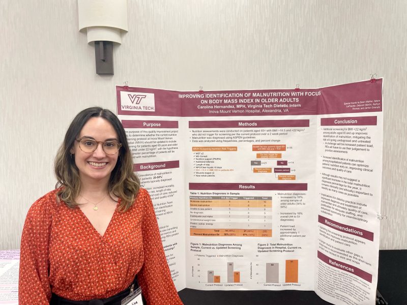 Virginia Tech Nutrition and Dietetics Intern presenting a research poster at a conference.